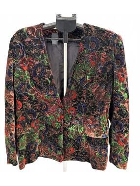 Vintage Floral Velvet Blazer Jones New York Multicolor Patterned Jacket L